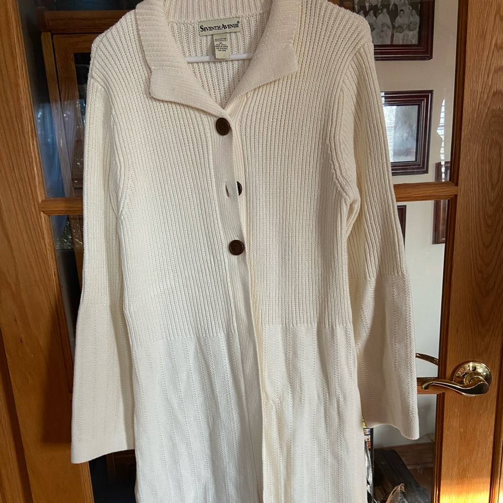 Cream. Colored Long Sweater With Button Top. - image 1